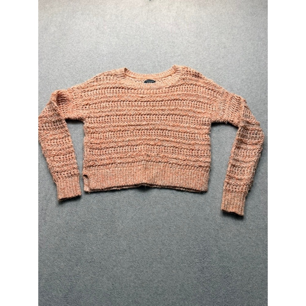 Abercrombie & Fitch Coral Orange Open Knit Long Sleeve Sweater Pullover Small